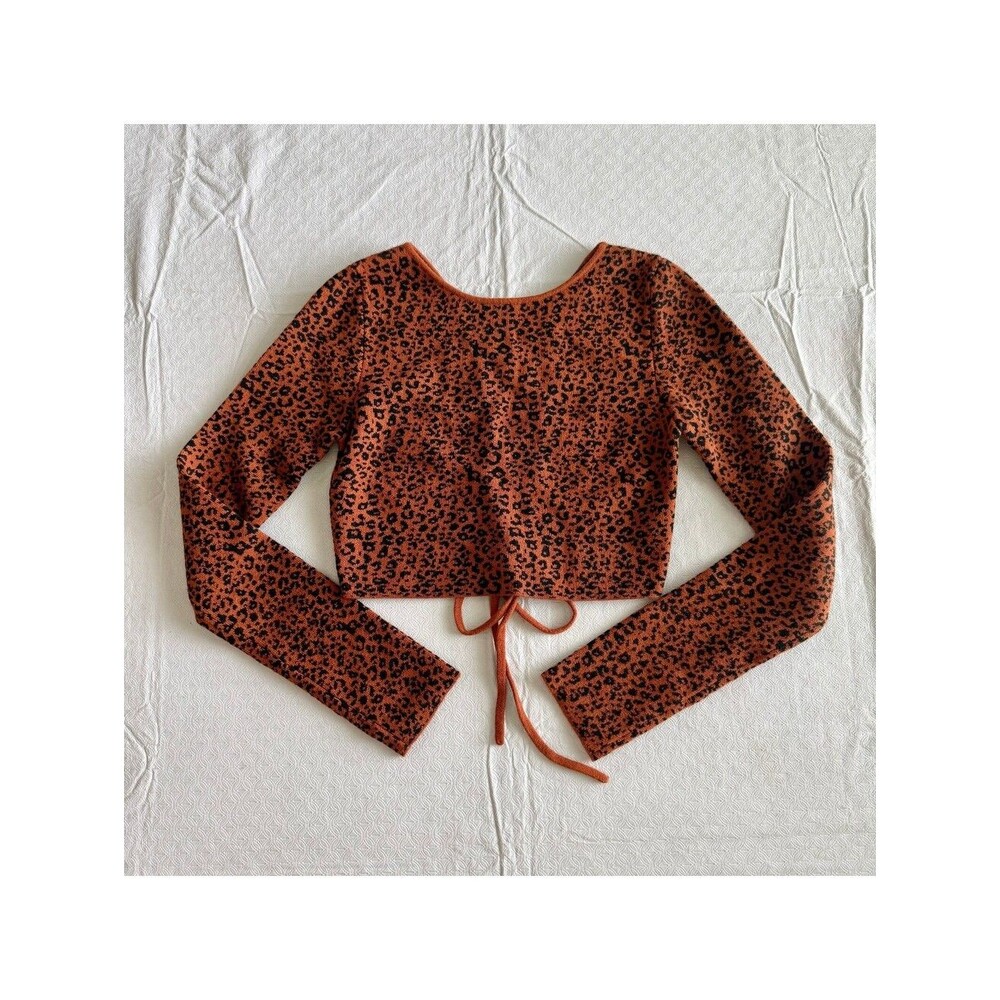 Urban Outfitters Brown Leopard Print Long Sleeve Crop Top SP